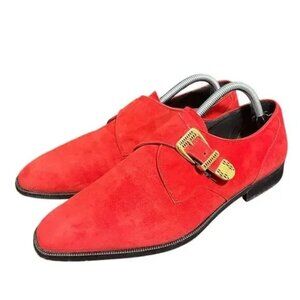 Emilio Franco Style Mens Red Suede Monk‎ Strap Dress Shoes Italy Size 10
